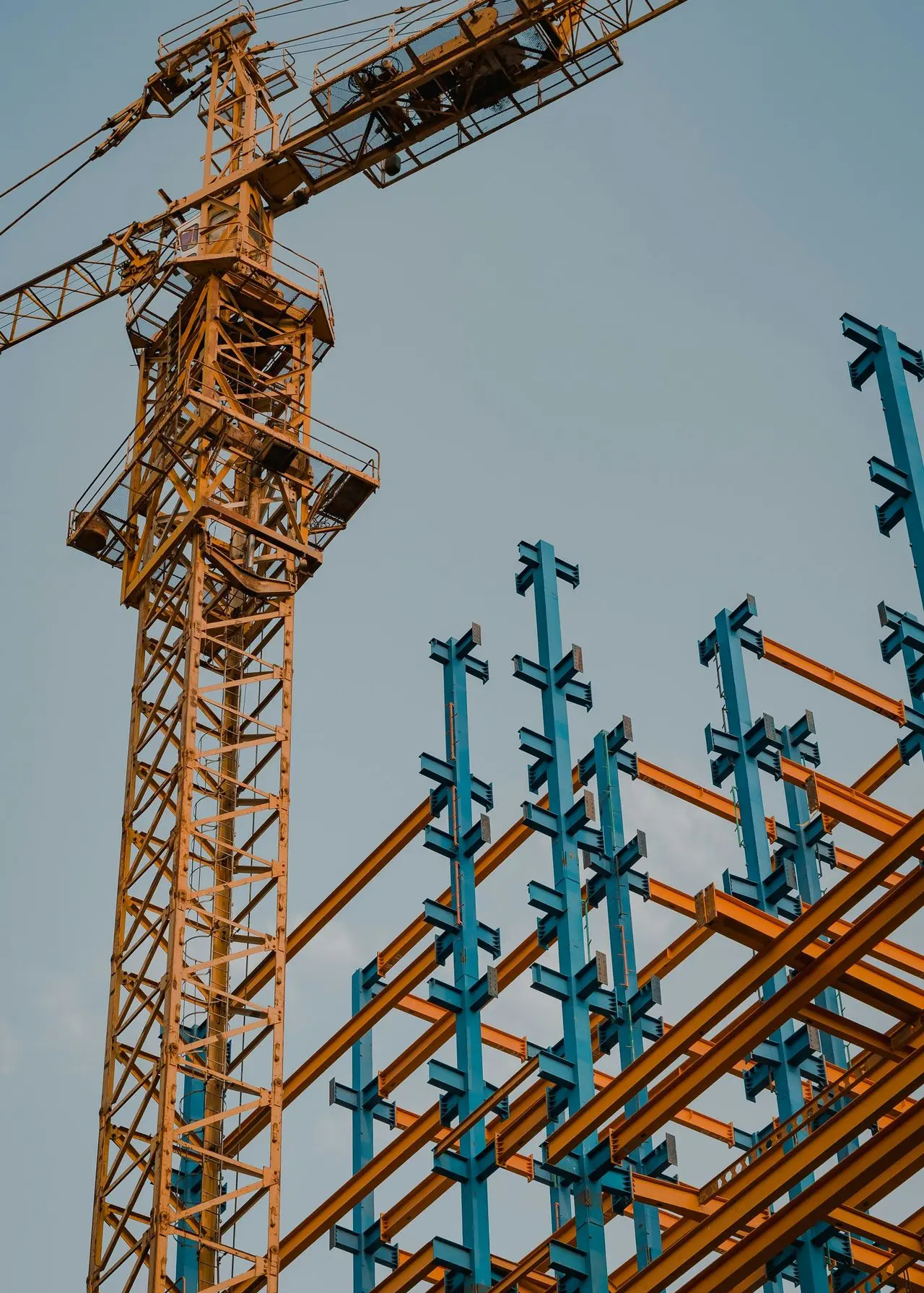 yellow and blue crane tower